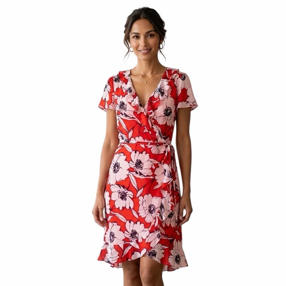 NWT Karl Lagerfeld Paris Ruffle Floral Chiffon Dress Size 2/EU 34-36